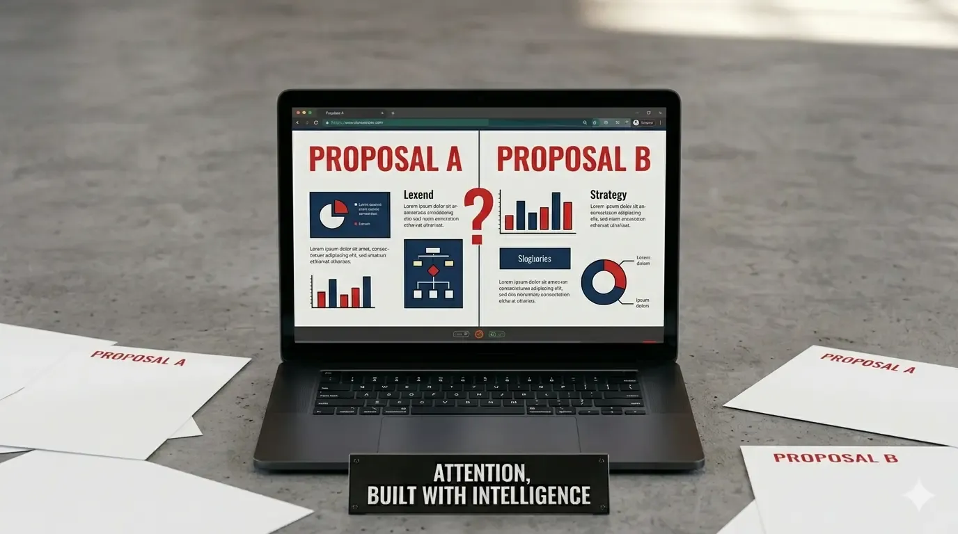 Business owner reviewing and comparing two marketing agency plans on a laptop