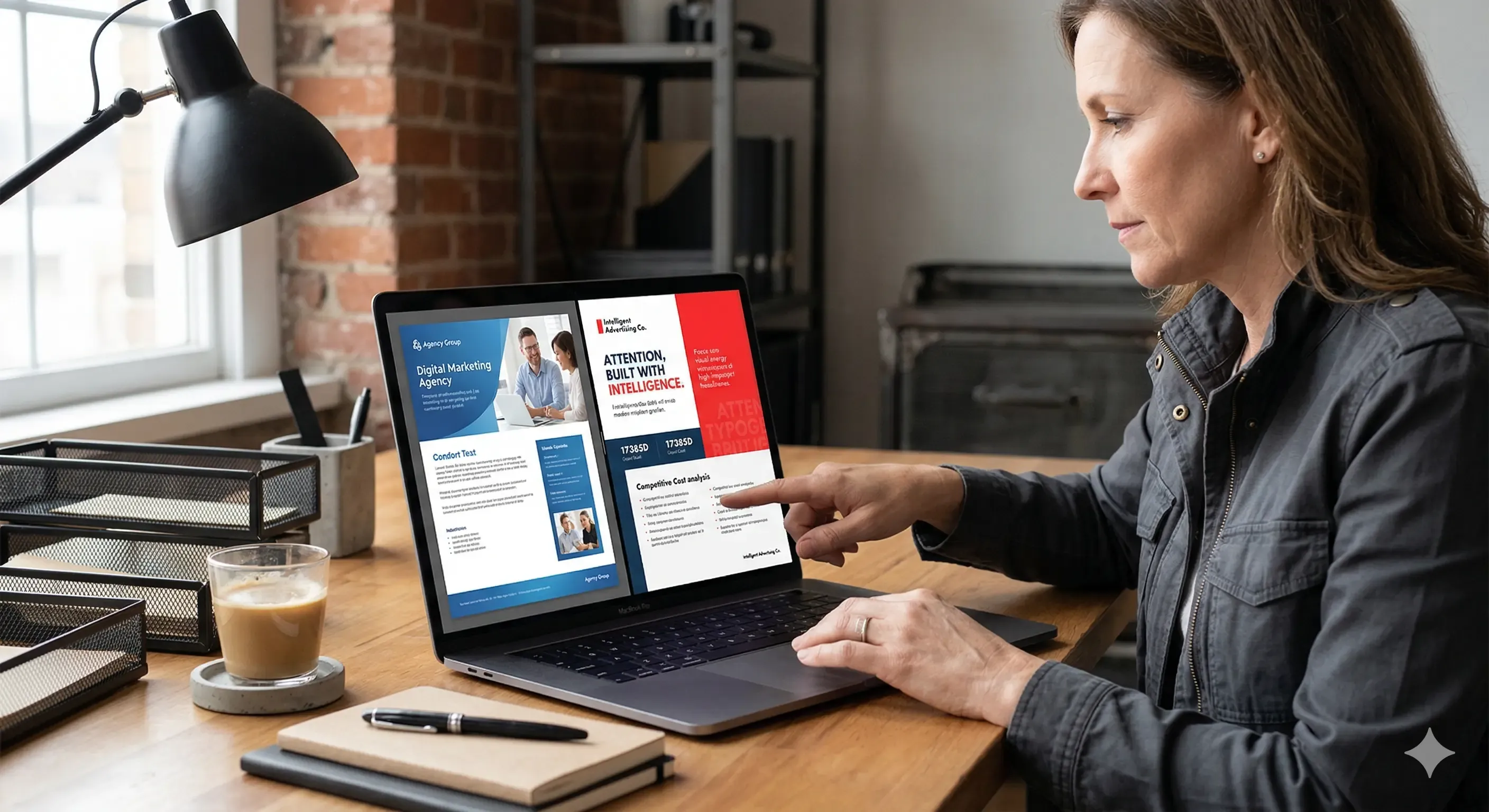 Business owner reviewing two digital agency marketing plans on a laptop