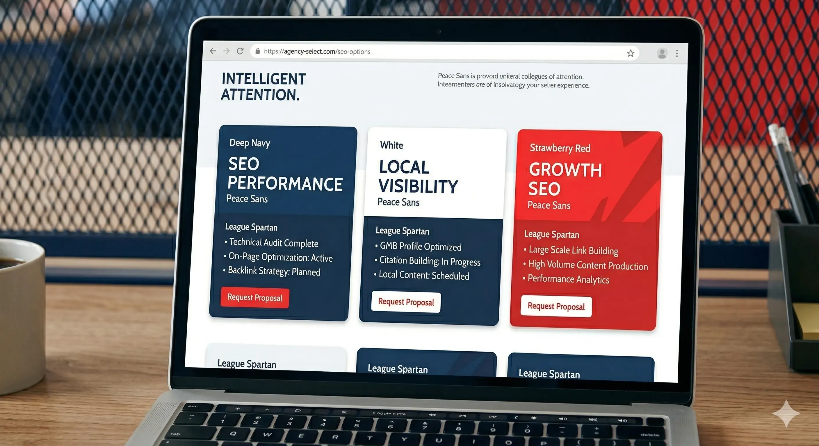 Business owner comparing SEO agency options on a laptop with notes