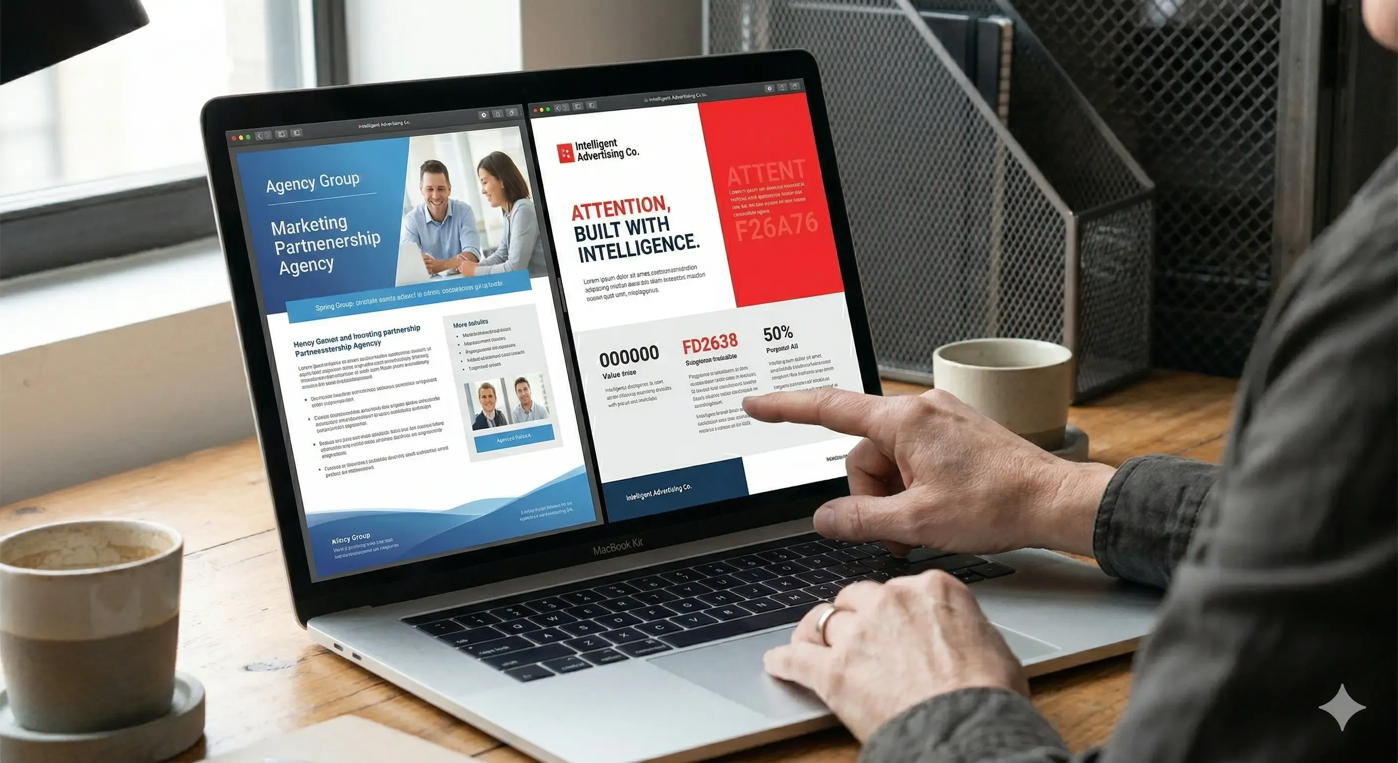 Business owner reviewing two marketing agency plans on a laptop